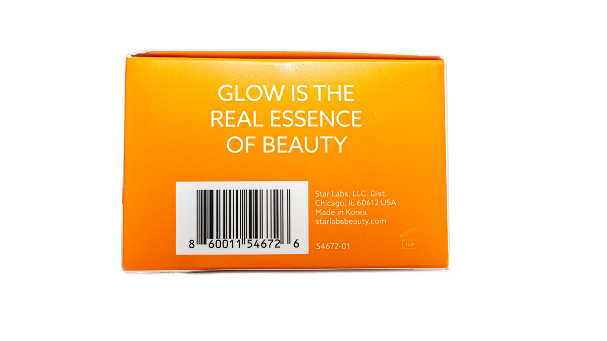 Sunni Star Labs Star Butter Body Brightening Creme side of carton with text Glow is the Real Essence of Beauty